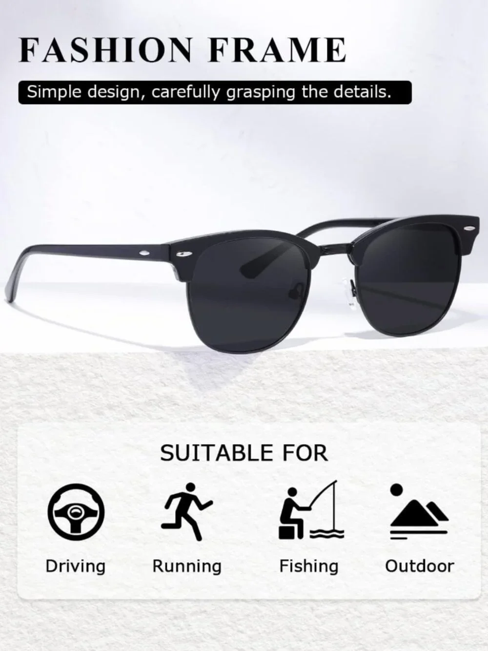 Men's Polarized Semi-Rimless Sunglasses | UV400 Retro Shades, Lightweight Frame